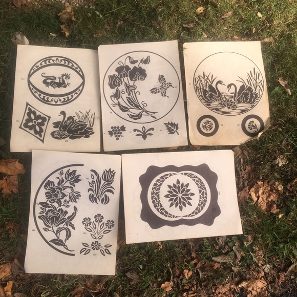 Vintage Etching Designs Swan Dragon Flowers Trees